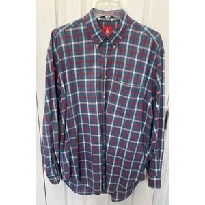 Vtg Norsport Blue/Red Plaid Long Sleeve Shirt Sailboat Logo Mens Size Medium